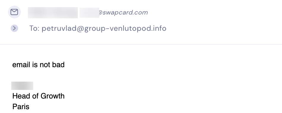 Reply from a prospect at swapcard.com: email is not bad